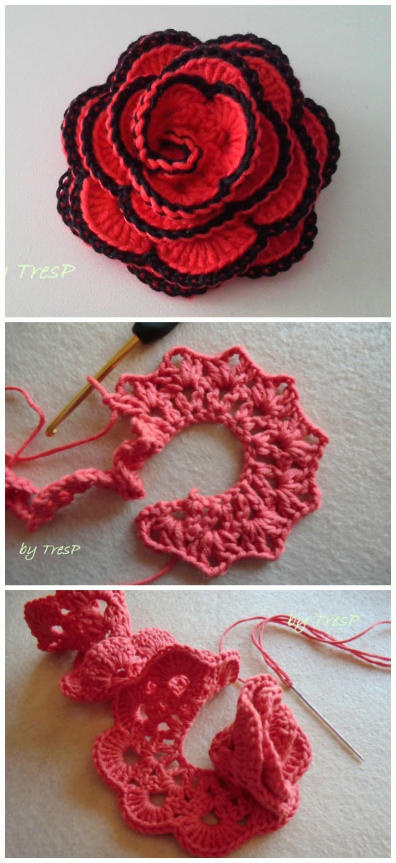 Perfect 3D Rose Flower Crochet Free Pattern - #Crochet; 3D #Rose; Flowers Free Patterns