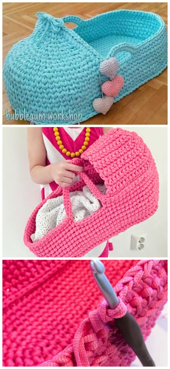 Doll Carrier Basket Crochet Free Pattern - #Crochet, #Doll Toys Amigurumi Free Patterns