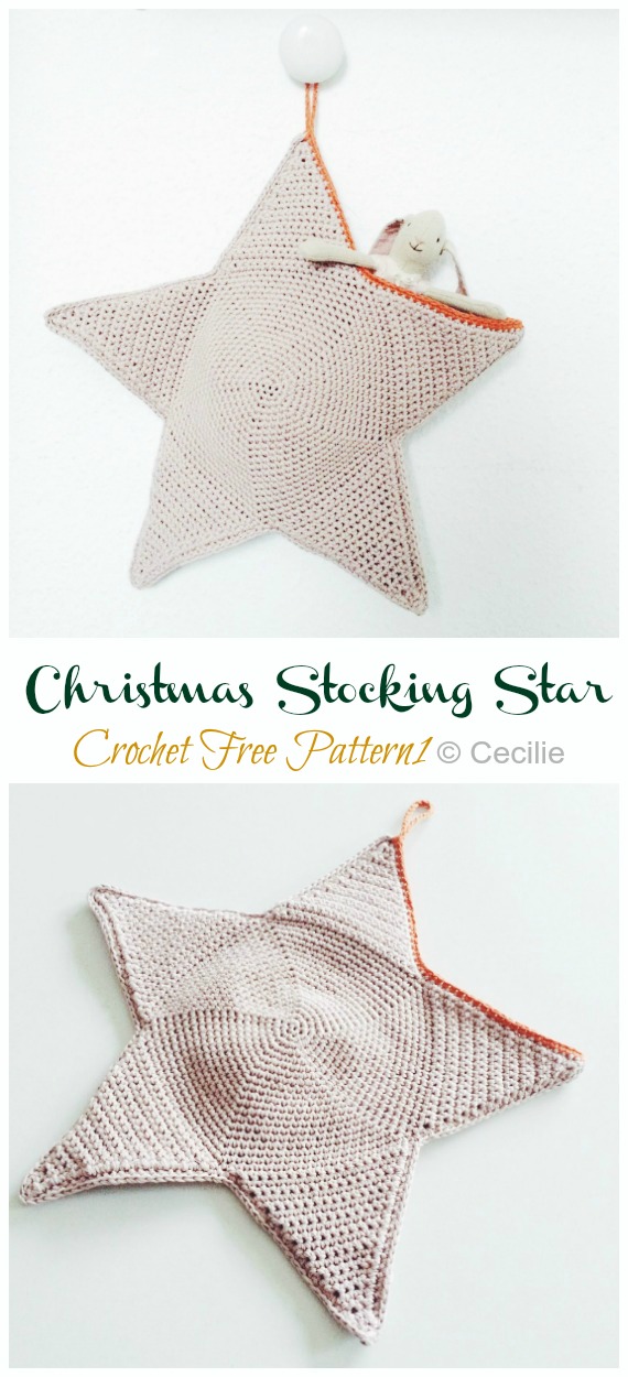 Christmas Stocking Star Crochet Free Pattern -Amigurumi #Star; Plush Free #Crochet; Patterns