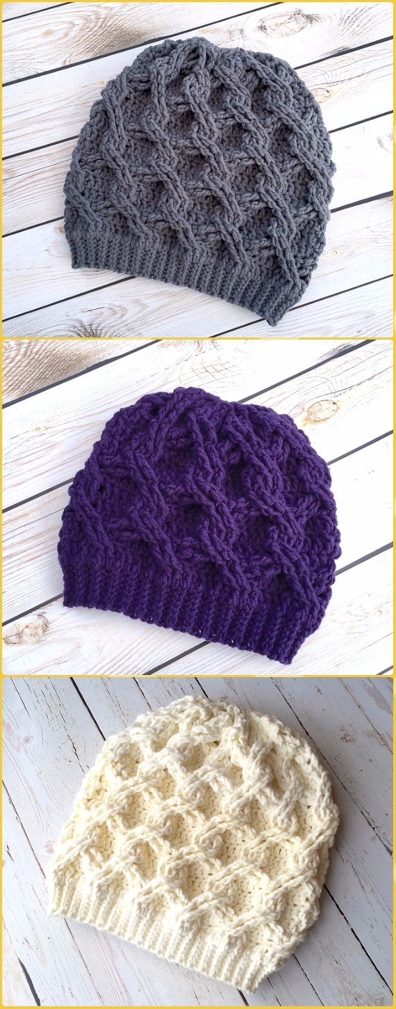 Crochet Chain Link Slouch Hat Paid Pattern - Crochet Cable Hat Patterns