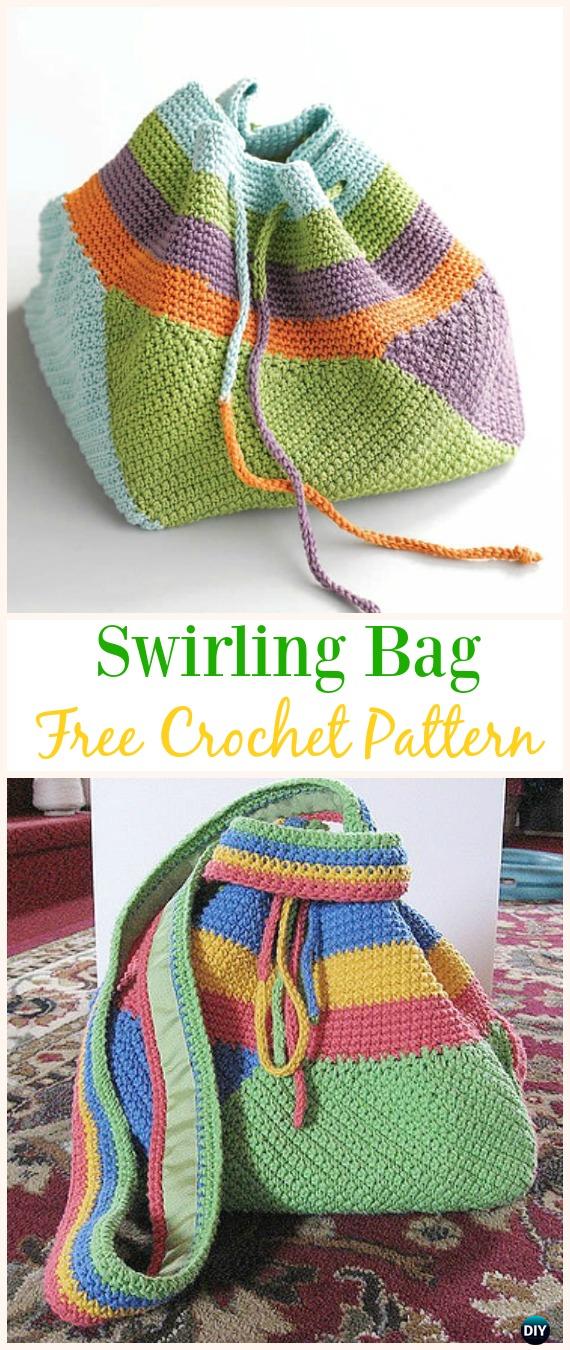 Swirling Bag Free Crochet Pattern -#Crochet Drawstring #Bags Free Patterns