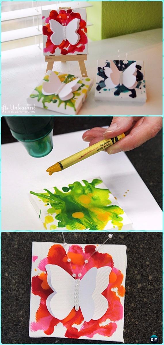 DIY Mini Butterfly Crayon Art Canvas Instruction - DIY Canvas Wall Art Ideas Tutorials