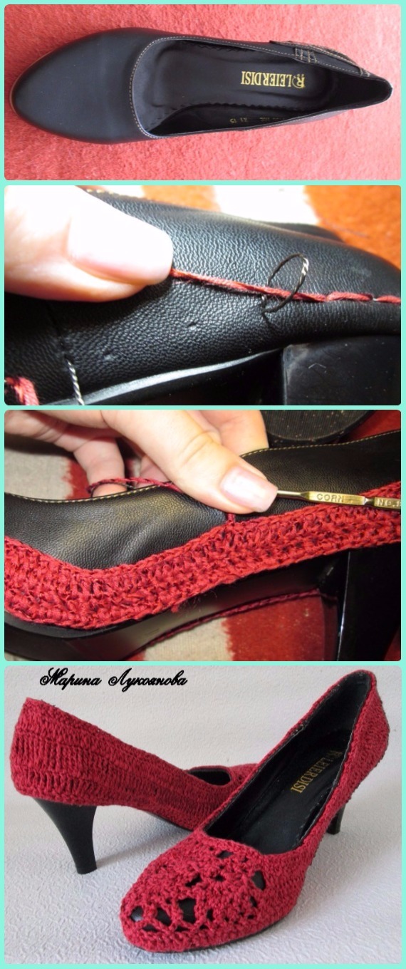 Crochet Leather Heels Free Pattern - DIY Ways Refashion Heels Instructions