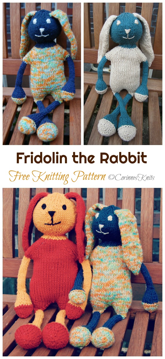 Amigurumi Fridolin the Rabbit Knitting Free Pattern - Amigurumi Easter #Bunny; Toy Softies Free #Knitting; Patterns