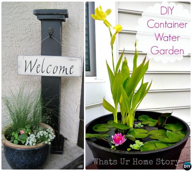 DIY Water Pond Container Garden Front Door-20 DIY Porch Decorating Ideas Projects