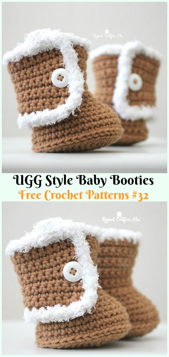 UGG Style Baby Booties Crochet Free Pattern - #Crochet; Ankle High Baby #Booties; Free Patterns