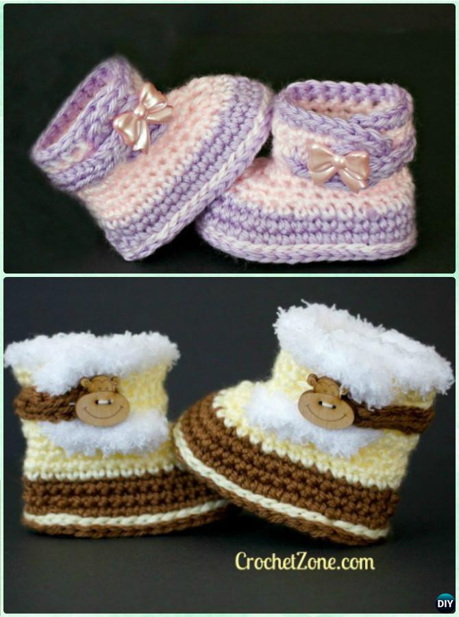 Crochet Baby Fuzzy Snow Boots Free Pattern-Crochet Ankle High Baby Booties Free Patterns 