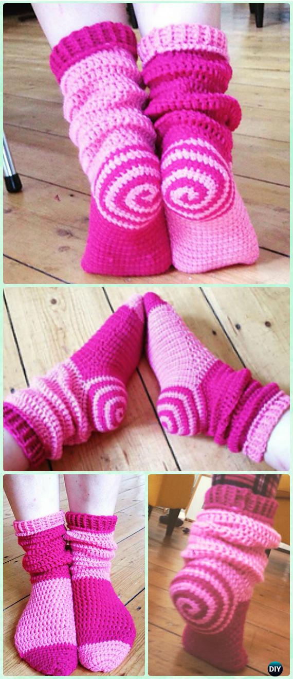 Crochet Spiral Sock Slipper Boots Free Pattern - Crochet High Knee Crochet Slipper Boots Patterns 