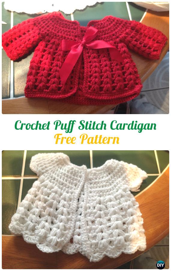 Crochet V Puff Stitch Cardigan Free Pattern - Crochet Kid's Sweater Coat Free Patterns