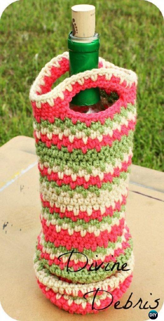 Crochet Wine Bottle Cozy Bag & Sack Free Patterns